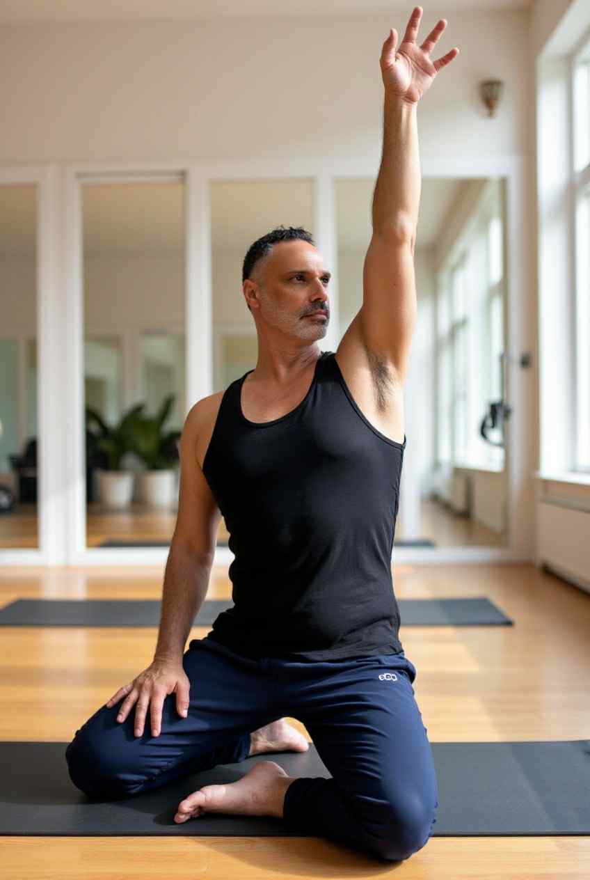 Nissim Zoares teaching a stretching pose in studio